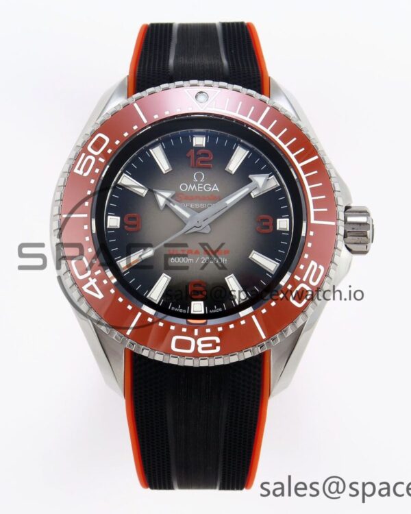 Omega SEAMASTER PLANET OCEAN 6000M ULTRA DEEP 45.5MM SS TF reference-accurate GRAY DIAL ORANGE BEZEL ON RUBBER STRAP A2824 — custom-built watch