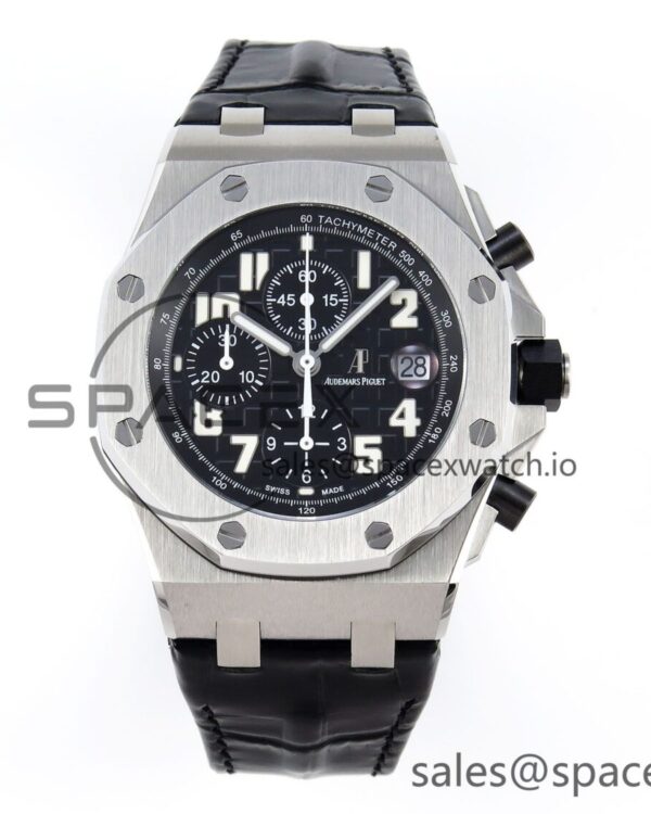 Audermars Piguet Royal Oak Offshore 42mm SS APF reference-accurate Black Dial White Markers on Black Leather Strap A7750 — custom-built watch