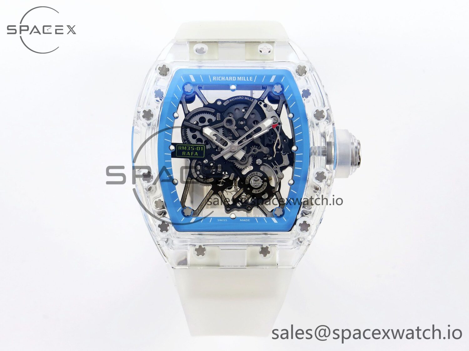 Richard Mille RM035 Transparent RMF Best Edition Skeleton Blue Dial on Translucent Rubber Strap build RMUL2 — custom-built watch