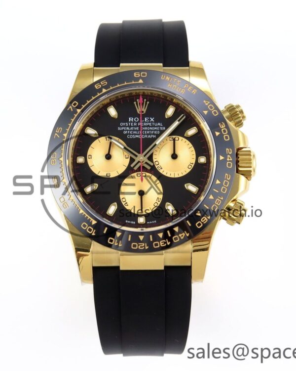 Rolex Daytona 116518 APSF reference-accurate Black/YG Dial on Oysterflex Rubber Strap SH4130 $808.00 — custom-built watch