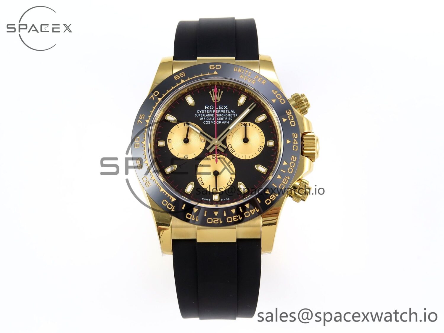 Rolex Daytona 116518 APSF reference-accurate Black/YG Dial on Oysterflex Rubber Strap SH4130 $808.00 — custom-built watch