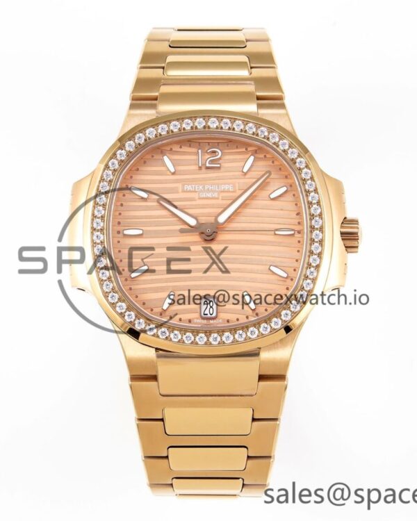 PATEK PHILIPPE NAUTILUS 7118 LADIES RG PPF reference-accurate RG DIAL DIAMONDS BEZEL ON RG BRACELET 324CS — custom-built watch