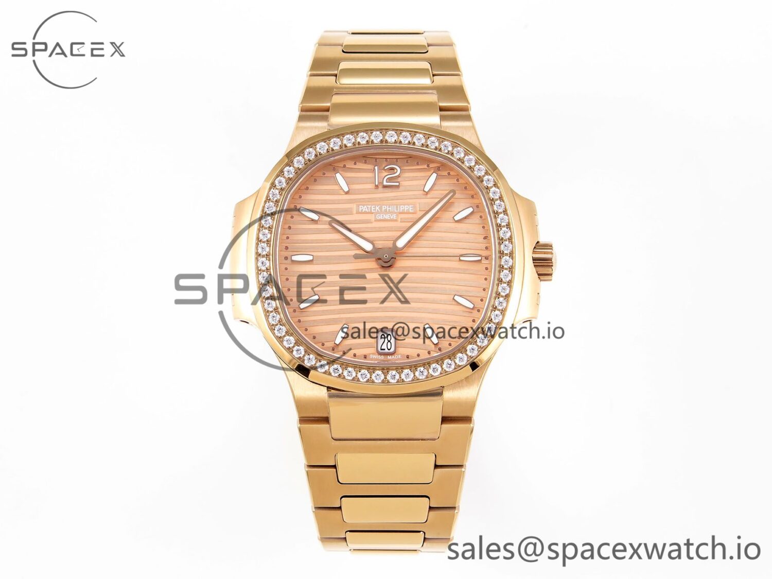 PATEK PHILIPPE NAUTILUS 7118 LADIES RG PPF reference-accurate RG DIAL DIAMONDS BEZEL ON RG BRACELET 324CS — custom-built watch