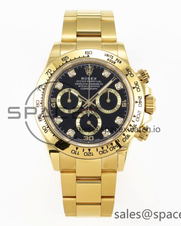 Rolex Daytona 116508 KING reference-accurate Black/YG Diamonds Dial on YG Bracelet SA4130 — custom-built watch