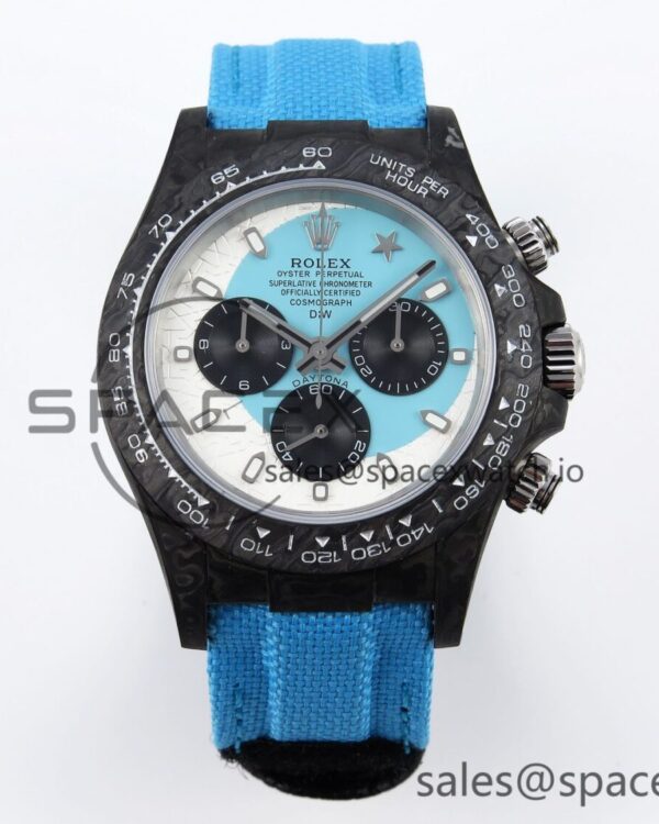 Rolex Daytona DIW Carbon Case and Bezel DIWF Edition White/Blue Dial on Blue Nylon Strap A7750 — custom-built watch