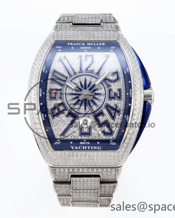 Franck Muller Vanguard SS Blue Full Diamonds ABF Best Edition Diamonds Blue Dial on Diamonds Bracelet A2824 — custom-built watch