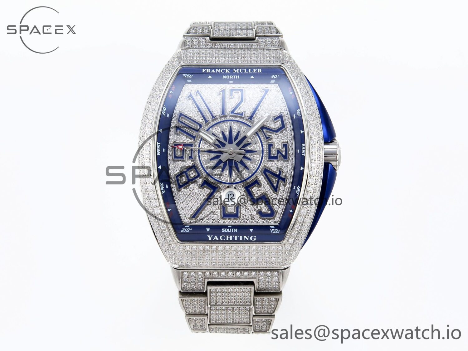 Franck Muller Vanguard SS Blue Full Diamonds ABF Best Edition Diamonds Blue Dial on Diamonds Bracelet A2824 — custom-built watch