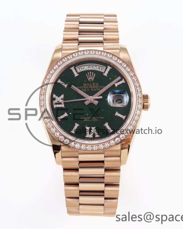 Rolex DayDate 36mm RG/RG Pres Dia Green Dial RAF A2834 — custom-built watch
