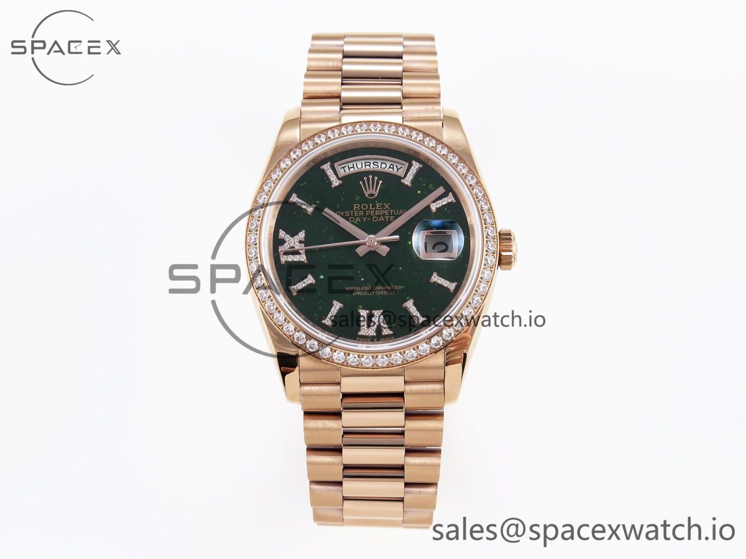 Rolex DayDate 36mm RG/RG Pres Dia Green Dial RAF A2834 — custom-built watch