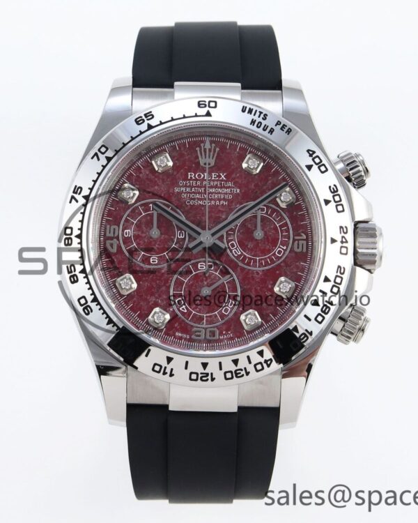 Rolex Daytona 116509 Clean reference-accurate 904L SS Case Garnet Dial on Oysterflex Rubber Strap A4130 — custom-built watch
