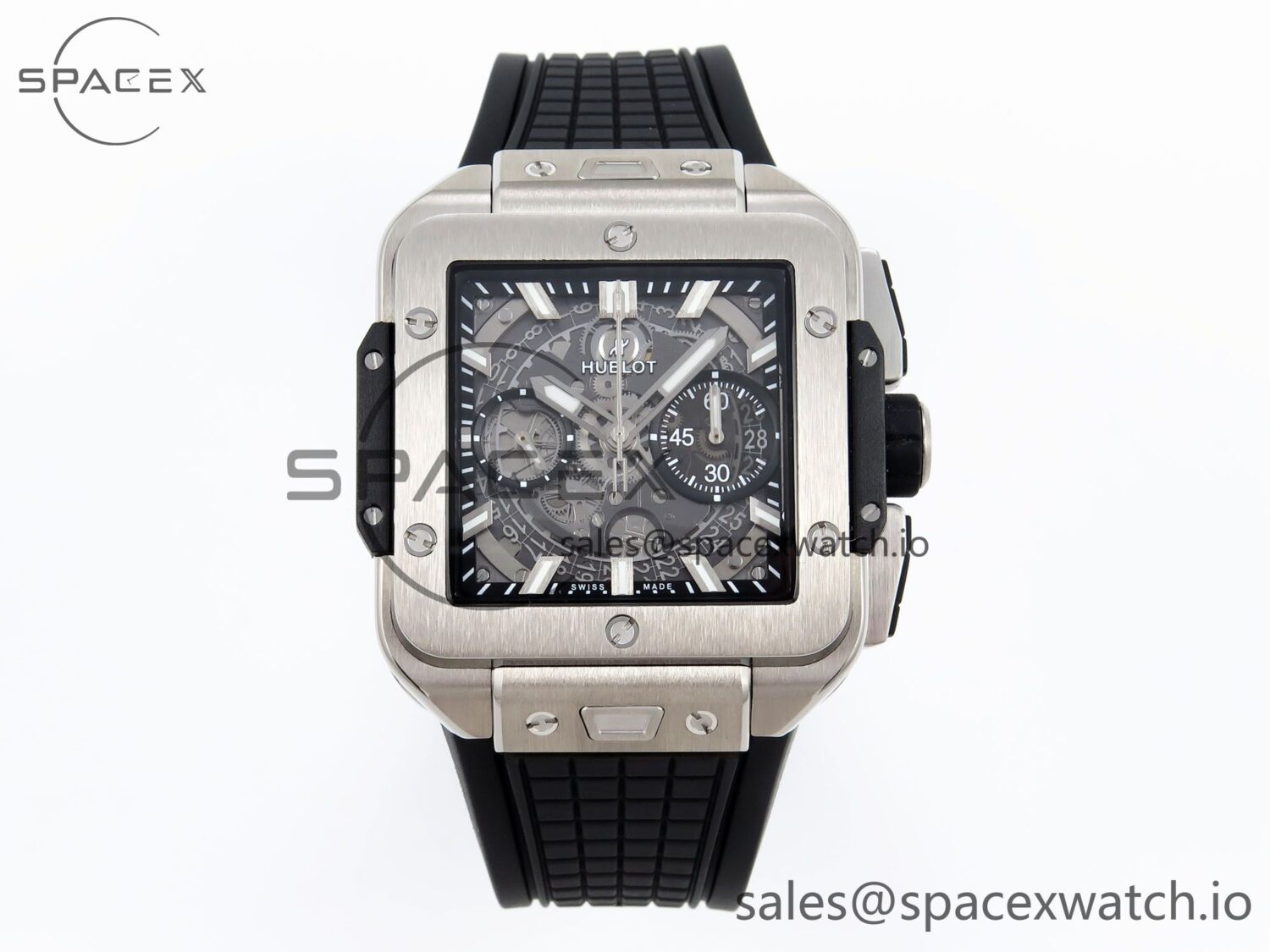 Hublot Square Bang Unico 42mm Titanium BBF reference-accurate Skeleton Dial on Black Rubber Strap A1280 — custom-built watch