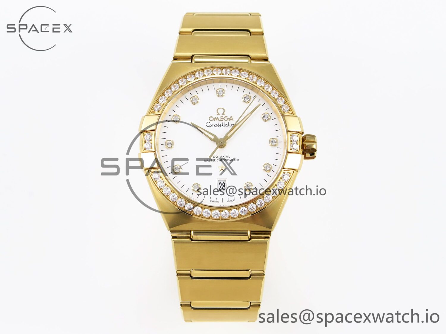 Omega Constellation 39mm YG Diamonds Bezel ASWF reference-accurate White Diamonds Dial on YG Bracelet A8801 — custom-built watch