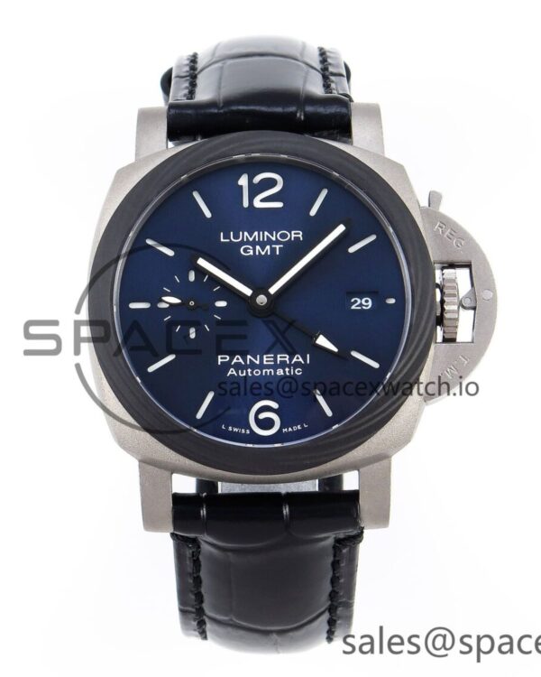 Panerai PAM1279 X LUMINOR GMT 42MM TITANIUM VSF reference-accurate BLUE DIAL ON BLACK LEATHER STRAP P.9011 hand-finished build — custom-built watch
