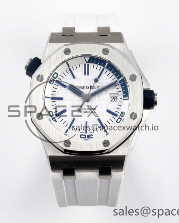 Audermars Piguet Royal Oak Offshore Diver 15710 IPF reference-accurate White Dial on White Rubber Strap SA3120 hand-finished build — custom-built watch