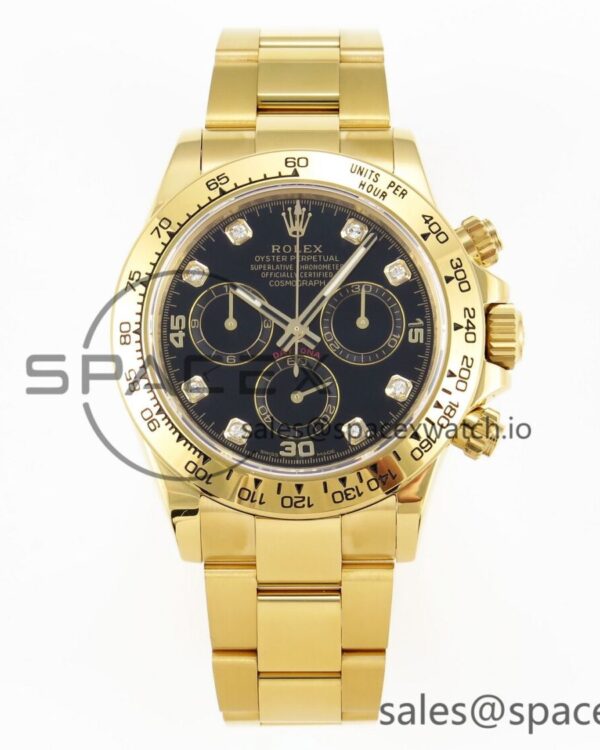 Rolex Daytona 116508 KING reference-accurate Black Diamonds Dial on YG Bracelet SA4130 — custom-built watch