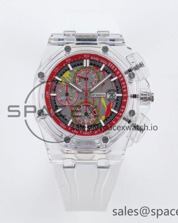 Audermars Piguet Royal Oak Offshore 44mm Transparent APF Best Edition Red Dial on White Rubber Strap A3126 — custom-built watch
