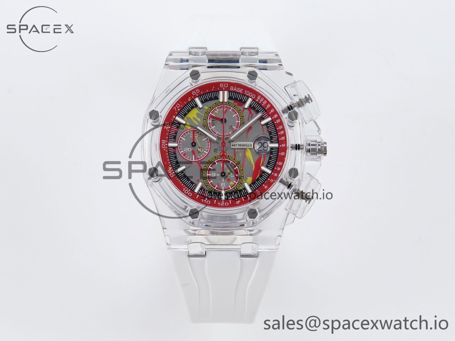 Audermars Piguet Royal Oak Offshore 44mm Transparent APF Best Edition Red Dial on White Rubber Strap A3126 — custom-built watch