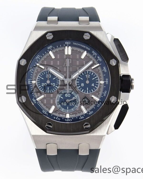 Audermars Piguet Royal Oak Offshore 44mm SS Black Ceramic Bezel APF reference-accurate Gray/Blue Dial on Gray Rubber Strap A4401 — custom-built watch