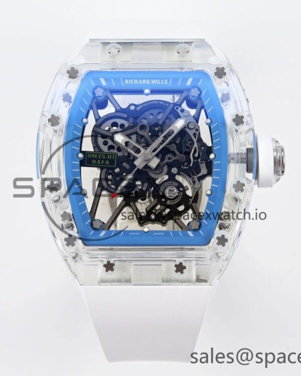 Richard Mille RM035 Transparent RMF Best Edition Skeleton Blue Dial on White Rubber Strap build RMUL2 — custom-built watch