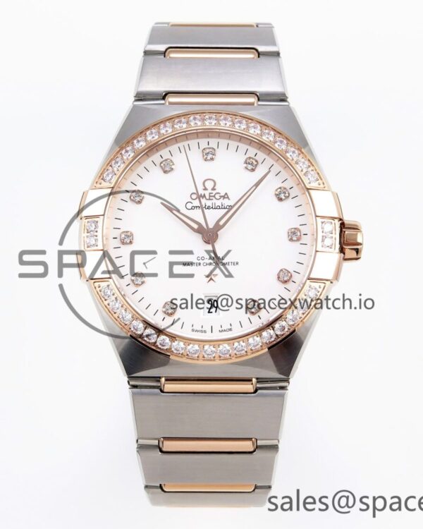 Omega Constellation 39mm SS/RG Diamonds Bezel ASWF reference-accurate White Diamonds Dial on SS/RG Bracelet A8800 — custom-built watch