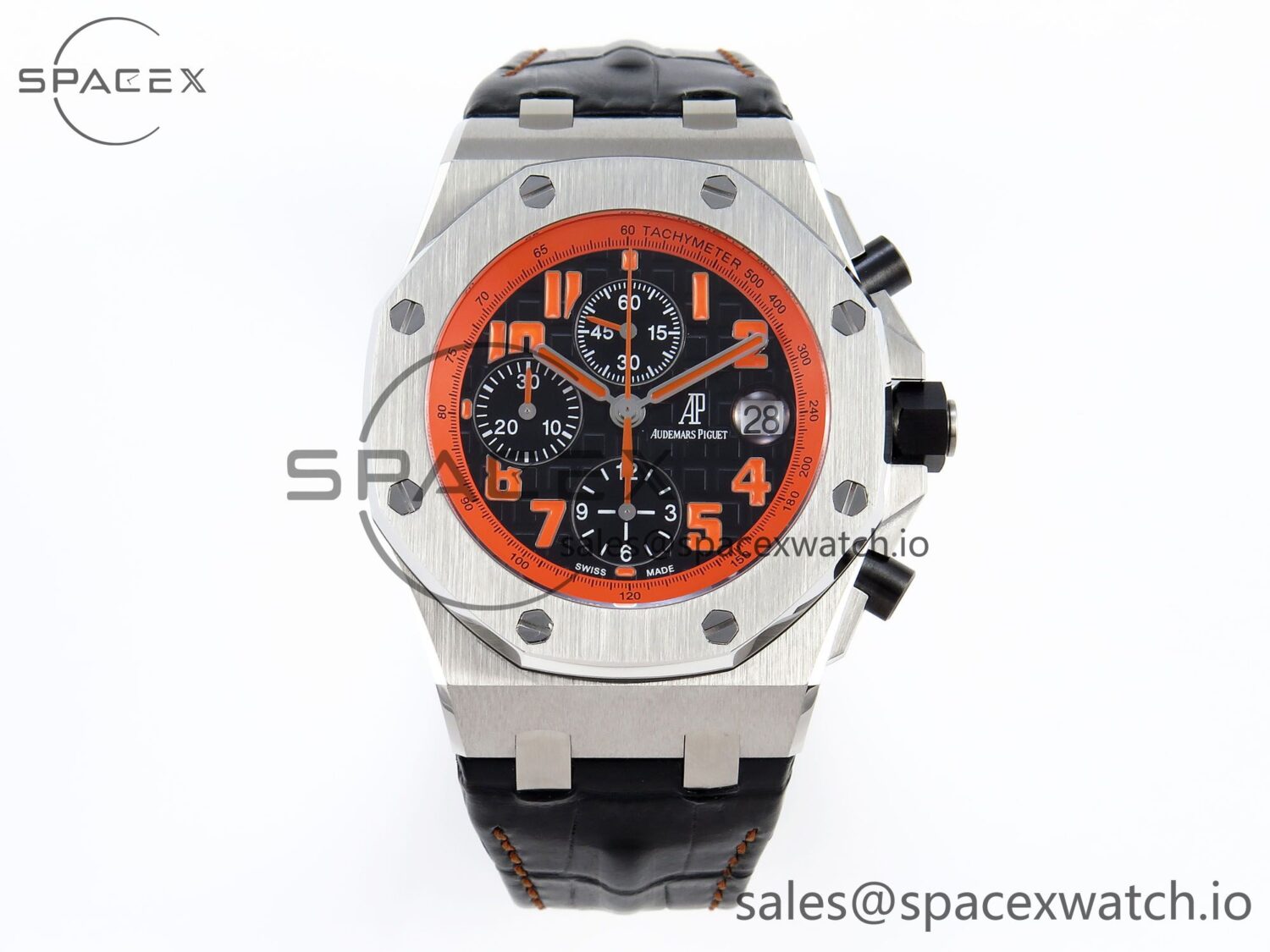 Audermars Piguet Royal Oak Offshore 42mm SS APF reference-accurate Black Dial Orange Markers on Black Leather Strap A7750 — custom-built watch