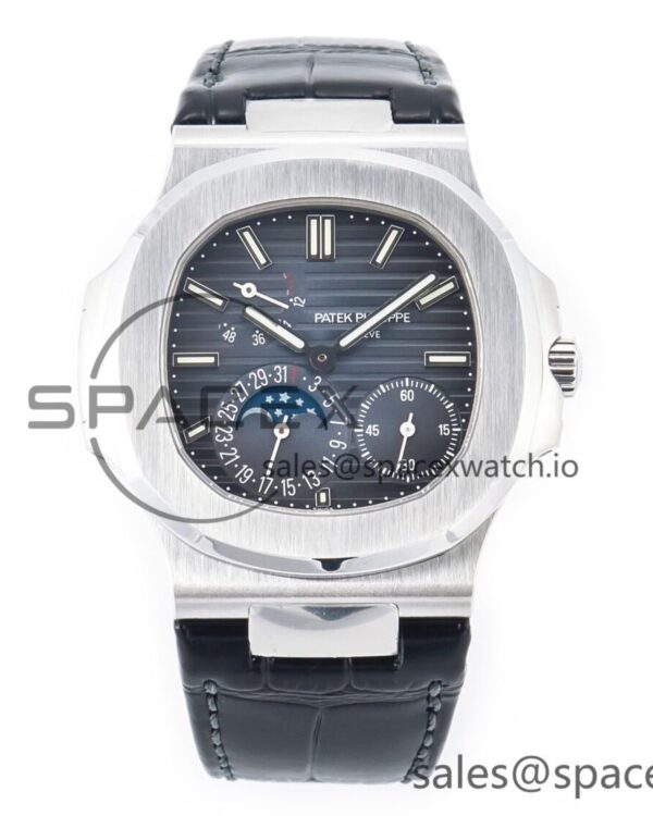 Nautilus 5712 SS PPF reference-accurate Blue Dial on Black Leather Strap A240 hand-finished build V2 — custom-built watch
