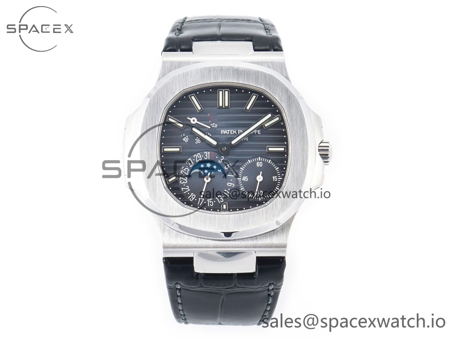 Nautilus 5712 SS PPF reference-accurate Blue Dial on Black Leather Strap A240 hand-finished build V2 — custom-built watch