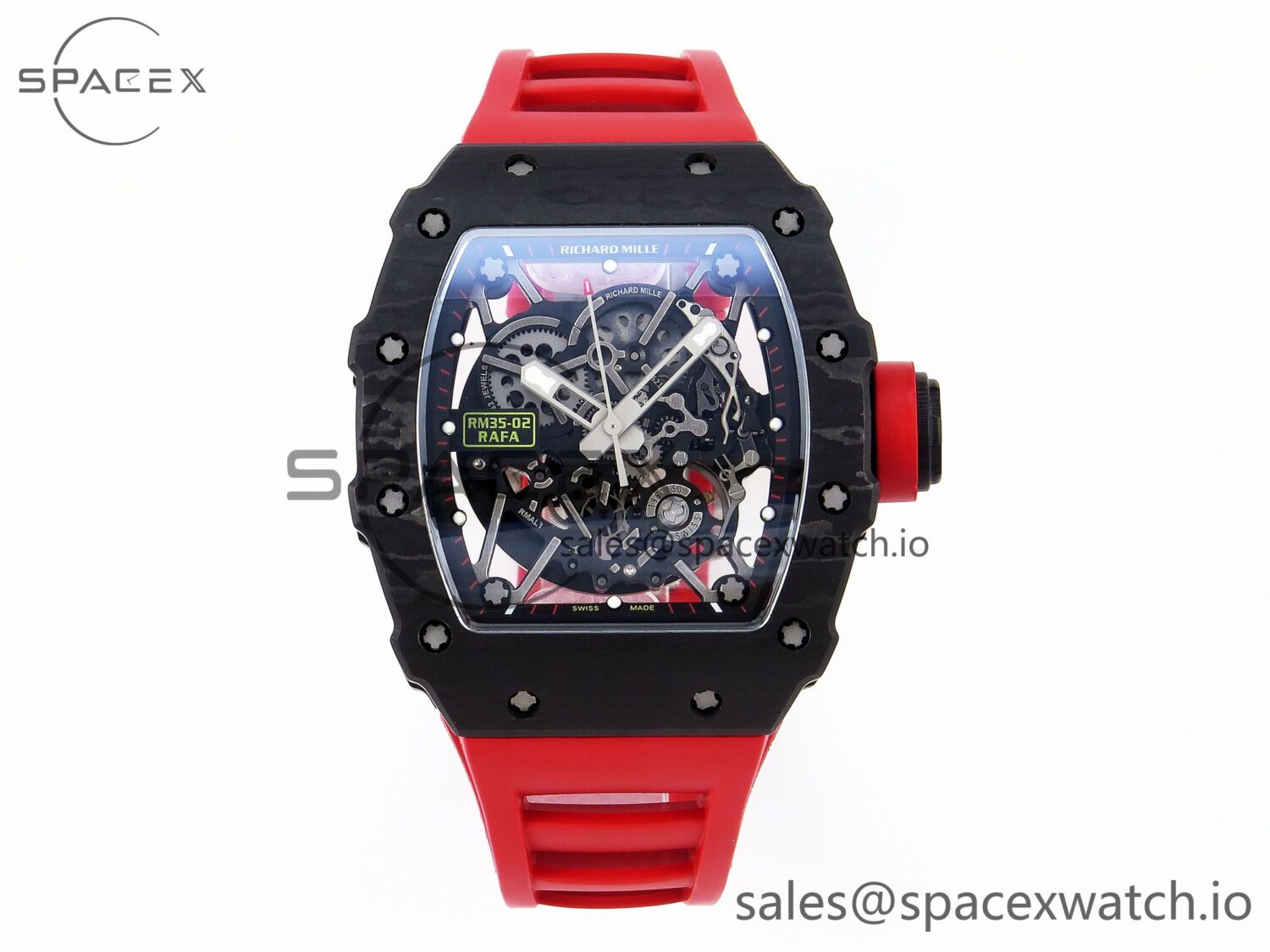 Richard Mille RM035 BLACK CARBON SONIC BEST EDITION SKELETON DIAL ON RED RUBBER STRAP build RMUL2 — custom-built watch