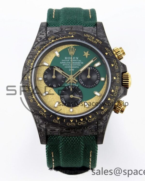 Rolex Daytona DIW Carbon Case and Bezel DIWF Edition Green/YG Dial on Green Nylon Strap A7750 — custom-built watch