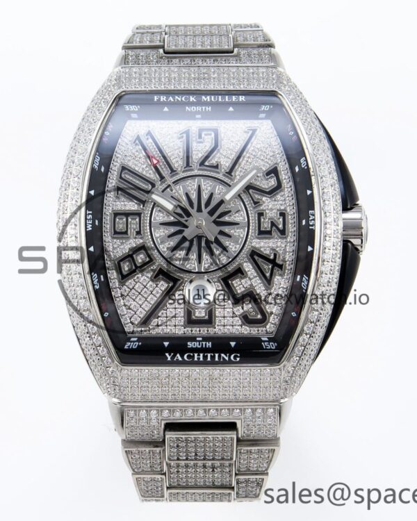 Franck Muller Vanguard SS Black Full Diamonds ABF Best Edition Diamonds Blue Dial on Diamonds Bracelet A2824 — custom-built watch