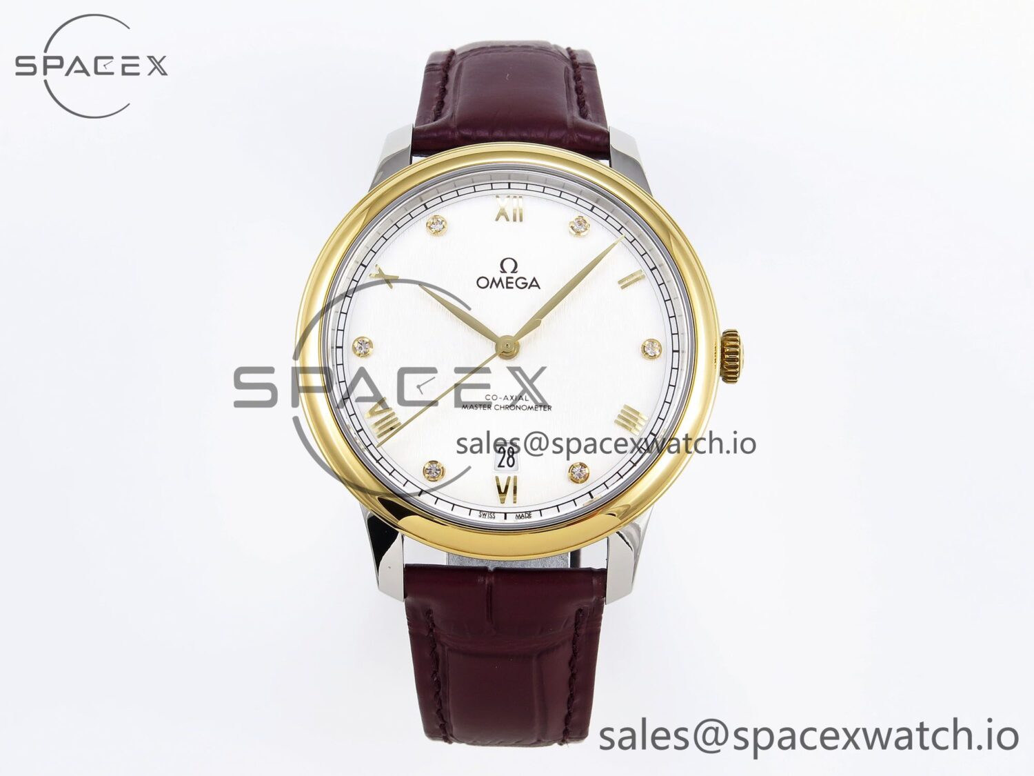 Omega De Ville Date YG MKF reference-accurate White Textured Dial Diamonds Marker on Brown Leather Strap A8800 — custom-built watch