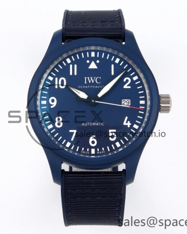 Iwc Pilot’s Watch Laureus Blue Ceramic IW328101 ZF reference-accurate on Blue Nylon Strap A32111 — custom-built watch