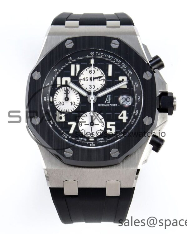 Audermars Piguet Royal Oak Offshore 42mm SS APF reference-accurate Black Dial White Markers Ceramic Bezel on Black Rubber Strap A7750 — custom-built watch