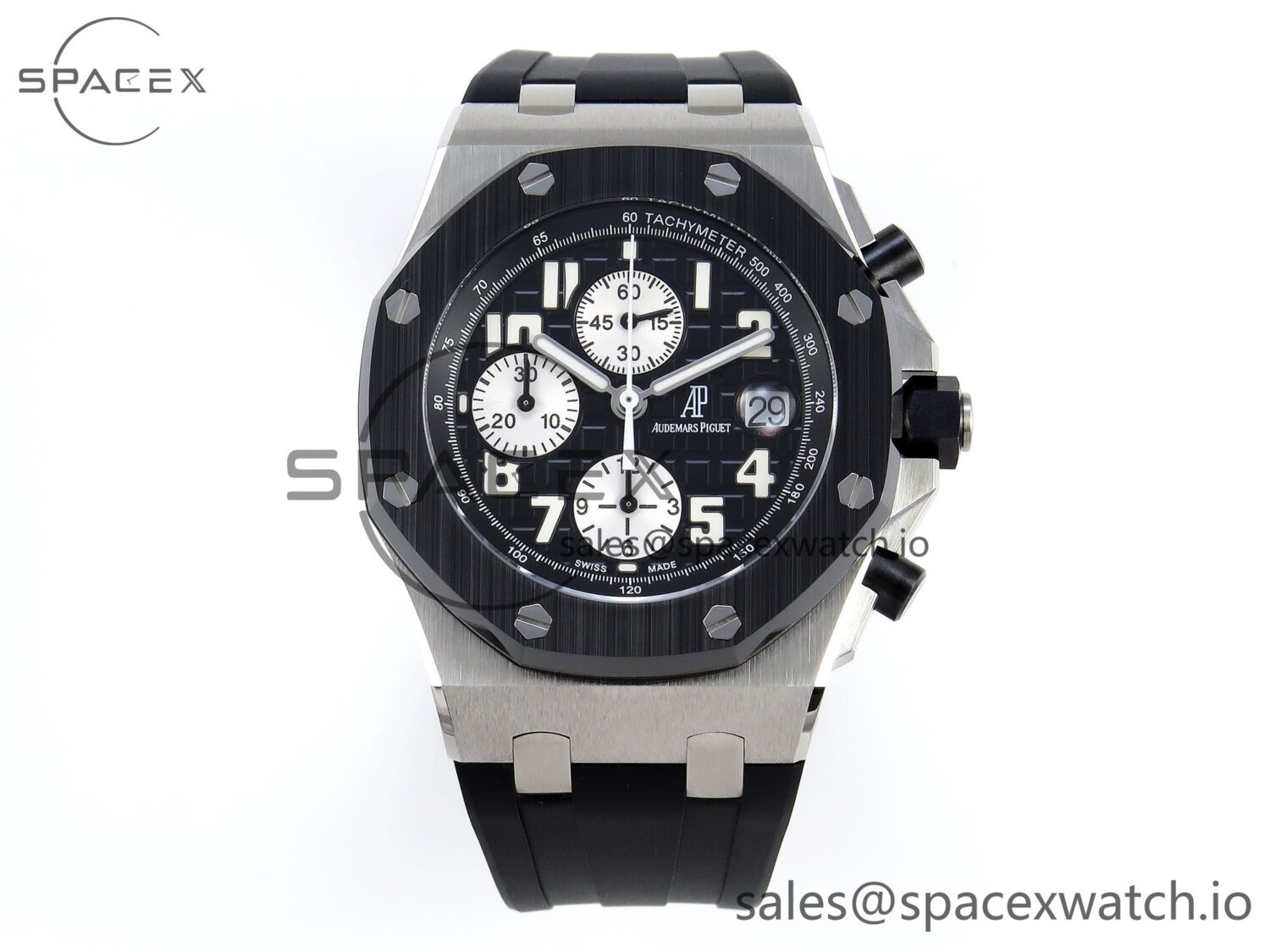 Audermars Piguet Royal Oak Offshore 42mm SS APF reference-accurate Black Dial White Markers Ceramic Bezel on Black Rubber Strap A7750 — custom-built watch
