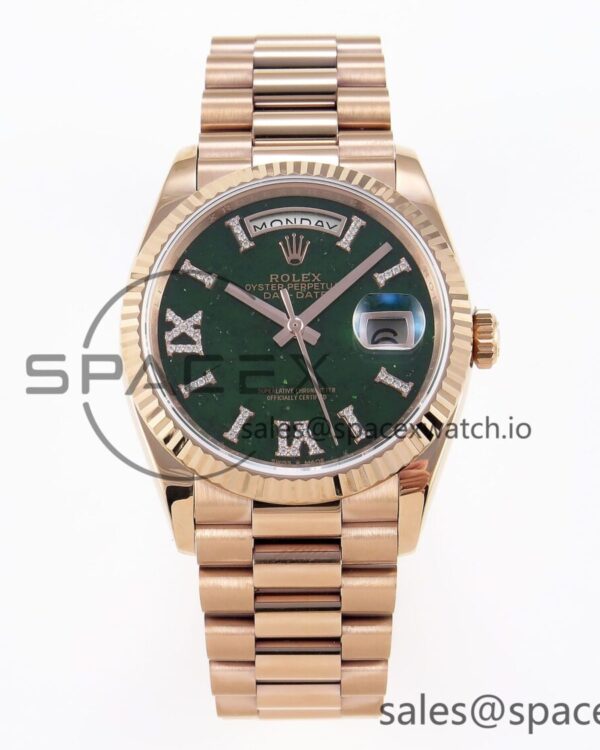Rolex DayDate 36mm RG/RG Pres Green Dial RAF A2834 — custom-built watch