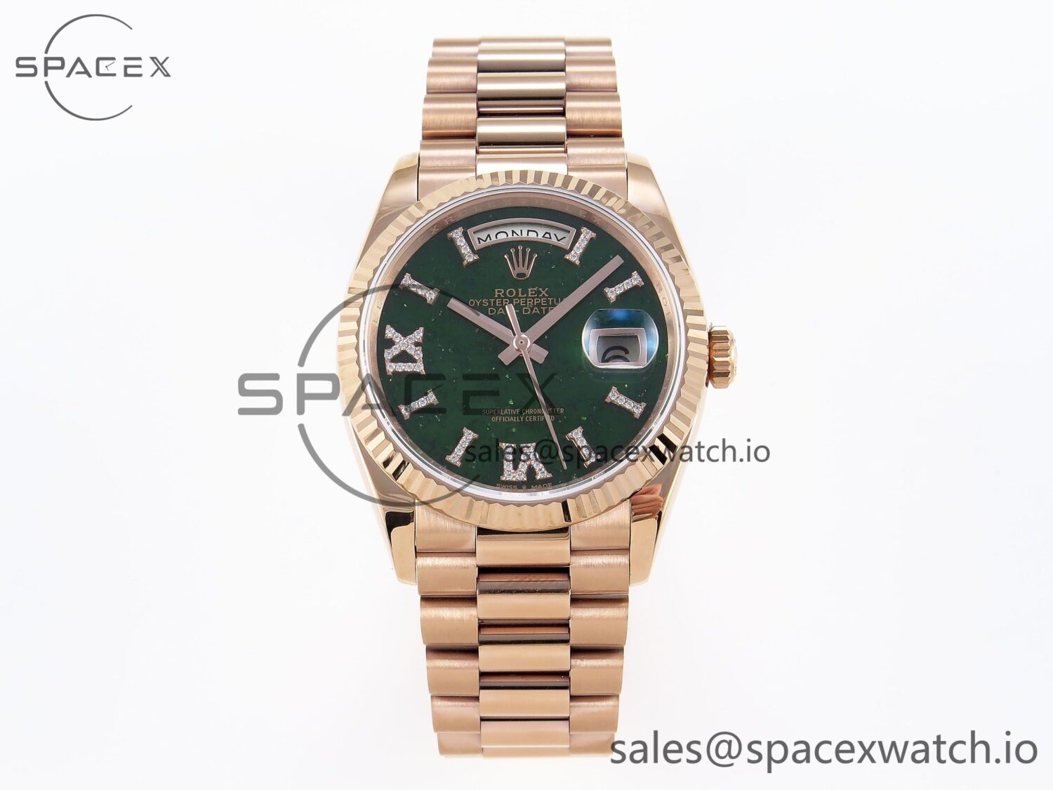 Rolex DayDate 36mm RG/RG Pres Green Dial RAF A2834 — custom-built watch