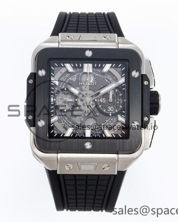 Hublot Square Bang Unico 42mm Titanium BBF reference-accurate Skeleton Dial Ceramic Bezel on Black Rubber Strap A1280 — custom-built watch