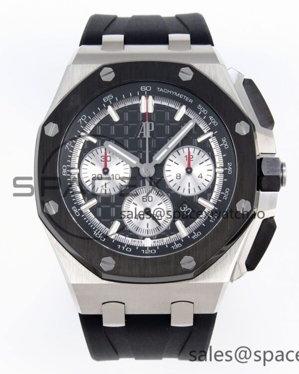 Audermars Piguet Royal Oak Offshore 44mm SS Black Ceramic Bezel APF reference-accurate Black/Silver Dial on Black Rubber Strap A4401 — custom-built watch