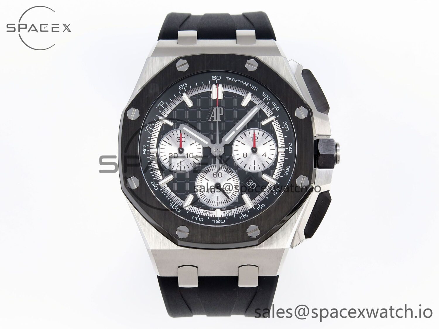 Audermars Piguet Royal Oak Offshore 44mm SS Black Ceramic Bezel APF reference-accurate Black/Silver Dial on Black Rubber Strap A4401 — custom-built watch