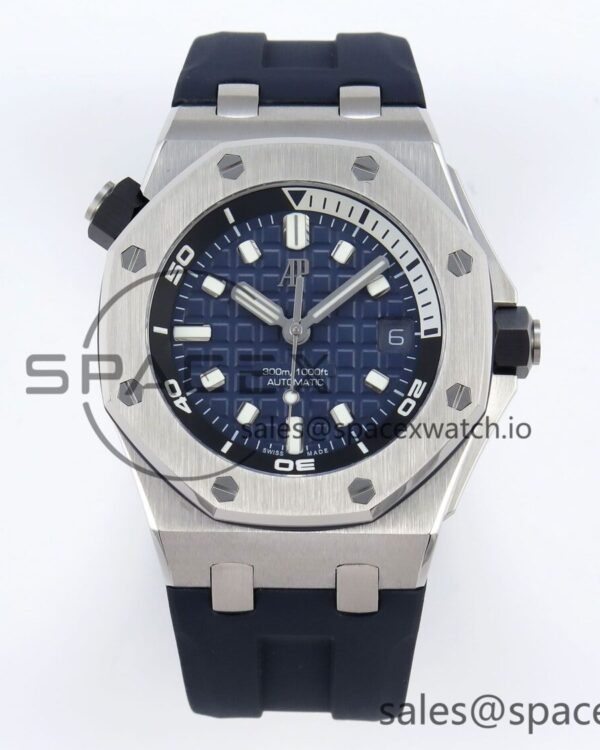 AUDEMARS PIGUET ROYAL OAK OFFSHORE DIVER 15720 APSF reference-accurate BLUE DIAL ON BLUE RUBBER STRAP SA4308 — custom-built watch