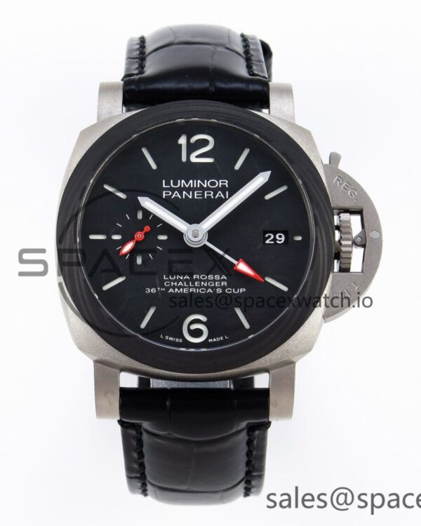 Panerai PAM1096 W LUMINOR GMT 42MM TITANIUM VSF reference-accurate BLACK DIAL ON BLACK LEATHER STRAP P.9011 hand-finished build — custom-built watch