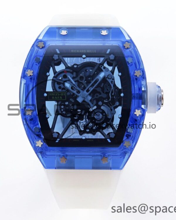 Richard Mille RM035 Blue Transparent RMF Best Edition Skeleton Dial on Translucent Rubber Strap build RMUL2 — custom-built watch