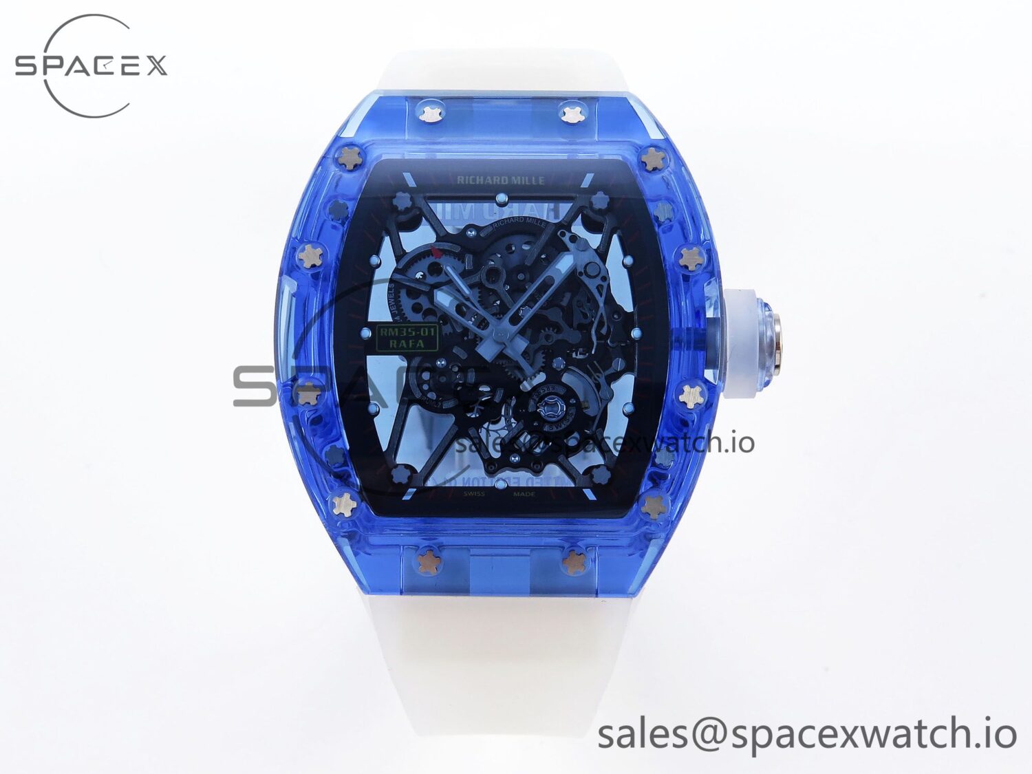 Richard Mille RM035 Blue Transparent RMF Best Edition Skeleton Dial on Translucent Rubber Strap build RMUL2 — custom-built watch