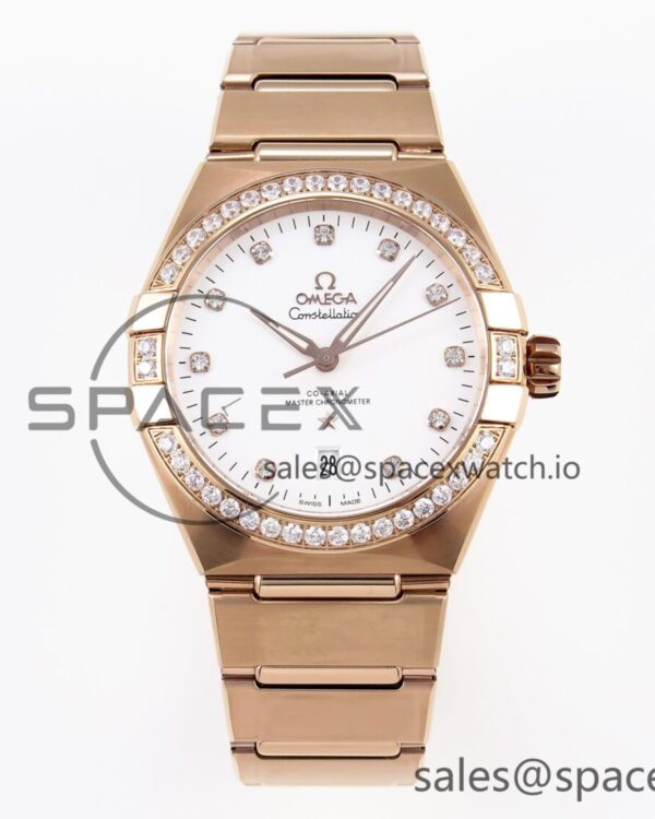 Omega Constellation 39mm RG Diamonds Bezel ASWF reference-accurate White Dial on RG Bracelet A8801 — custom-built watch