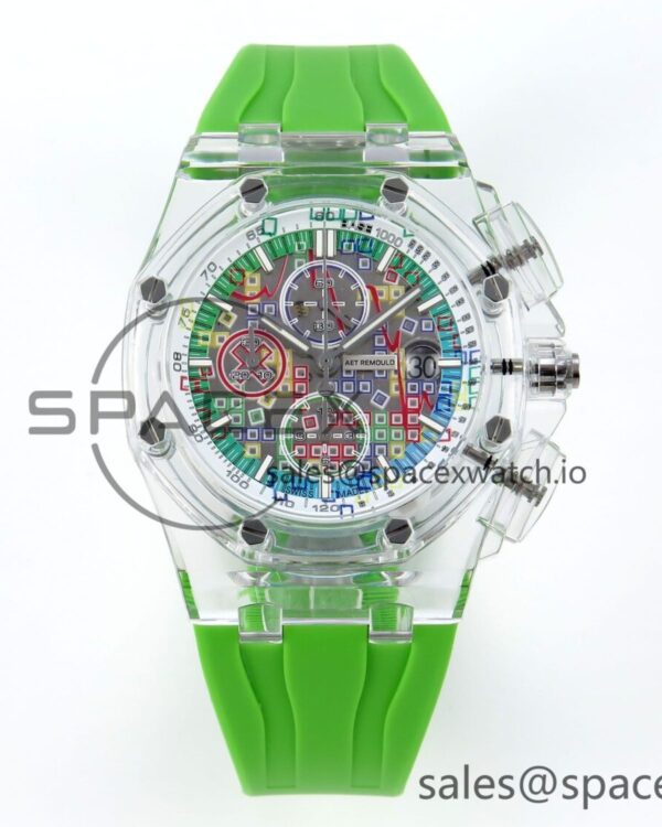 Audermars Piguet Royal Oak Offshore 44mm Transparent APF Best Edition Colorful Dial on Green Rubber Strap A3126 — custom-built watch