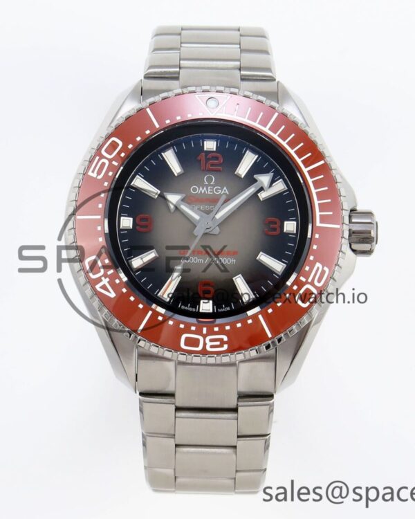 Omega SEAMASTER PLANET OCEAN 6000M ULTRA DEEP 45.5MM SS TF reference-accurate GRAY DIAL ORANGE BEZEL ON SS BRACELET A2824 — custom-built watch