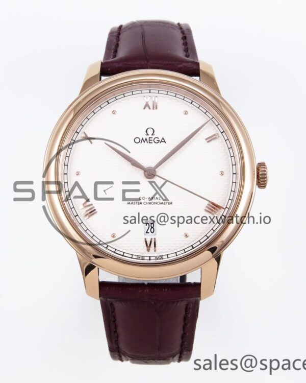Omega De Ville Date RG MKF reference-accurate White Textured Dial Roman Marker on Brown Leather Strap A8800 — custom-built watch