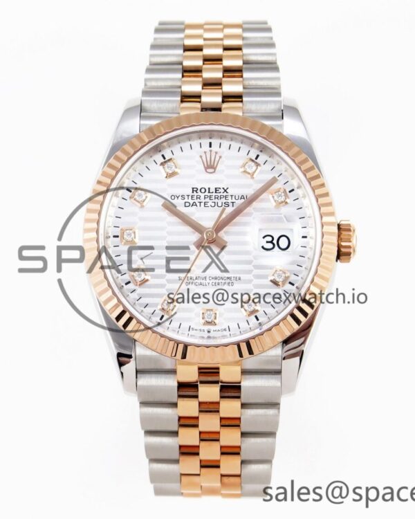 Rolex DateJust 36 SS 126231 VSF reference-accurate 904L Steel Silver Textured Diamonds Dial on Jubilee Bracelet VS3235 — custom-built watch