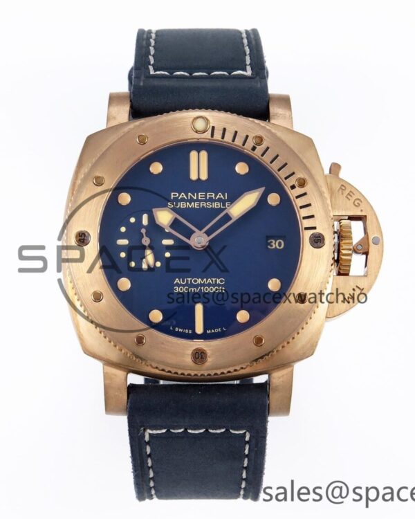 Panerai PAM1074 W BRONZO VSF reference-accurate BLUE DIAL ON BLUE CALFSKIN STRAP P.900 build — custom-built watch