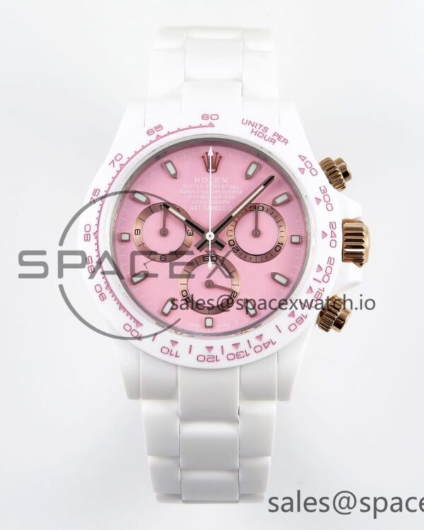 Rolex Daytona AET White Ceramic Case and Bracelet Pink Dial Noob Best Edition SA4130 — custom-built watch